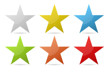 Star icons set. Art collection with colored stars. Bright stars isolated. Vector Illustration.
