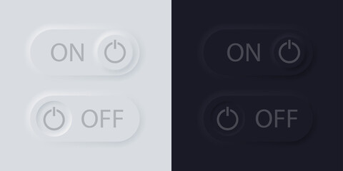 On and off toggle switch buttons in neumorphic design style. 