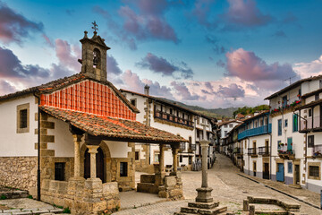 typical town of Candelario in the province of Salamanca in Spain. - obrazy, fototapety, plakaty