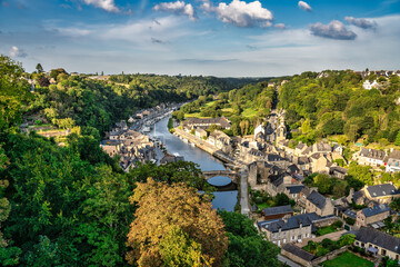 aerial view of the old port in Dinan, Brittany - France.