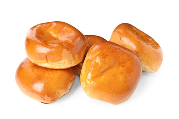 Baked pirozhki on white background. Delicious pastry