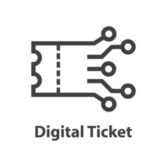 Logo compra entrada online. Digital ticket. Icono con líneas como circuito electrónico en color gris