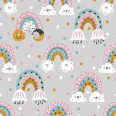 Printed roller blinds Rainbow Cute vector seamless pattern with a rainbow in Scandinavian style. Endless pattern can be used for ceramic tile, wallpaper, linoleum, textile, web page background.