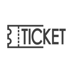 Logo compra entrada. Icono con texto ticket con líneas en color gris