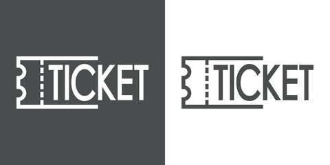 Logo compra entrada. Icono con texto ticket con líneas en fondo gris y fondo blanco