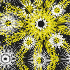 Obraz premium Seamless botanical multicolored pattern of mandalas, flowers. Hand-drawn yellow, white ornament. Oriental motifs. Design of the background, interior, wallpaper, textiles, fabric, packaging.