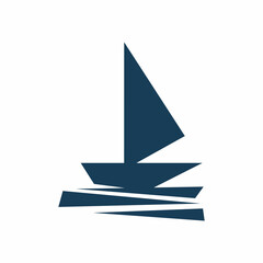 sailing ship silhouette blue color logo design