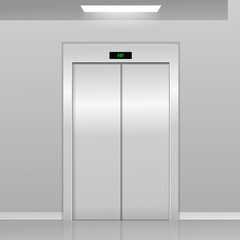 Realistic 3d Detailed Elevator with Closed Metal Doors Modern Interior Office or Hotel. Vector realistic empty lobby interior with lift