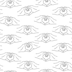 Hands make a gesture in the shape of a heart, meaning love. Vector seamless pattern for fabric, textile, valentines for Valentine s Day.