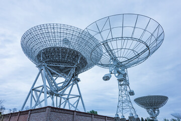 An astronomical radio telescope in operation