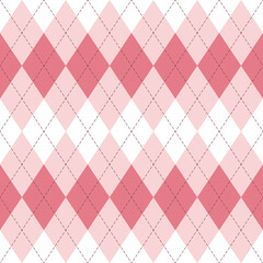 Argyle pattern for Valentines Day in pink and white. Pastel geometric stitched vector illustration for gift paper, scrapbook, socks, sweater, jumper, other modern spring autumn fashion fabric print. - obrazy, fototapety, plakaty