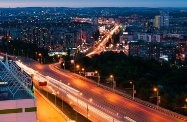 Night summer view of russian city Ufa.