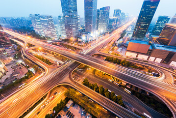 Fototapeta na wymiar The main three-dimensional traffic trunk roads of the city pass through Beijing's modern international business CBD