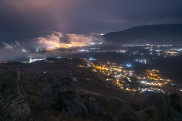 Night view of Alushta city from Demerdzhi mountains