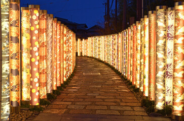 Pillars of light in Kyoto city, Japan