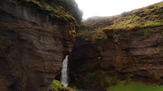 4k Drone Footage of beautiful Icelandic waterfall
