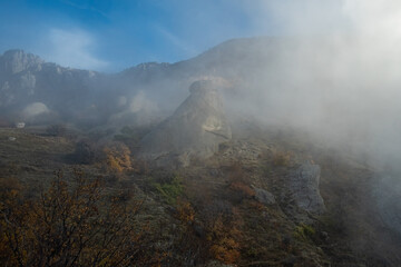 Morning fog on the slopes of Demerdzhi Mountain