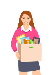 New worker joins a team. New job opportunity concept. Young woman got a job for her career development. Happy employee got a promotion. Flat vector illustration. Fresh start at new office