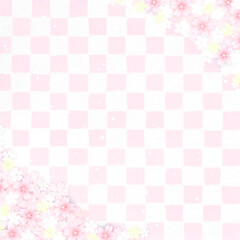 正方形　桜フレームとピンクの市松模様背景