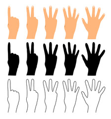 Finger count. Hand counting isolated on white background. People finger numbers vector illustration
