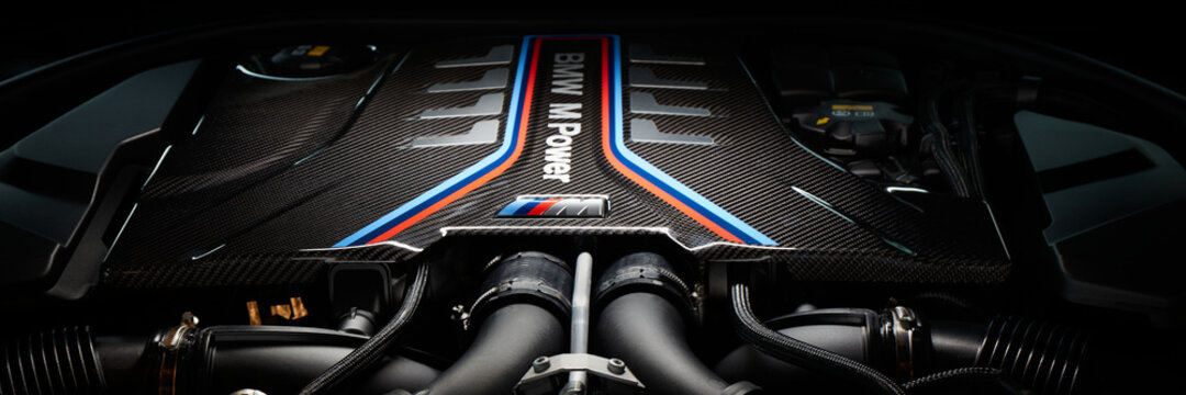 BMW M8 engine from limited First Edition. V8 engine, 4.4 l, 625 hp. Acceleration 0-100km - 3.2s Maximum speed 290km/h. Warsaw, Poland - 07.15.2020