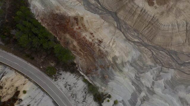 Top Down Dry lake with complex structures in the Geology, Lake Embalse de Yesa