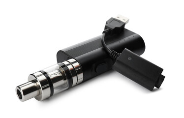 Electronic smoking device and charger on white background