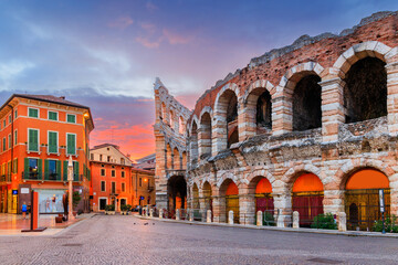 Verona, Italy. The Verona Arena, Roman amphitheatre in Piazza Bra. - obrazy, fototapety, plakaty