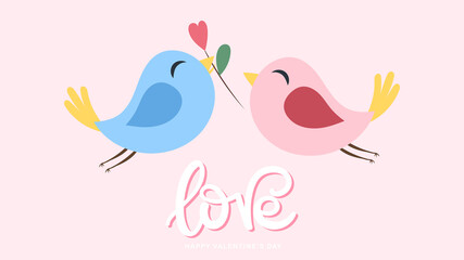 Love bird is sweet in love on pink background, minimal background in Valentine's Day  ,illustration Vector EPS 10