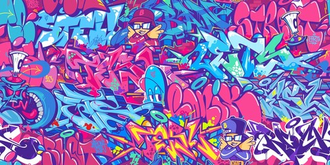 Seamless Hiphop Colorful Modern Abstract Urban Style Graffiti Street Art Pattern. Vector Illustration Background © Anton Kustsinski