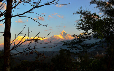 A mesmerizing view of mountain range of Annapurna and Machhapuchchhre (Fishtail) in the morning.