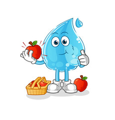 water drop eating an apple illustration. character vector