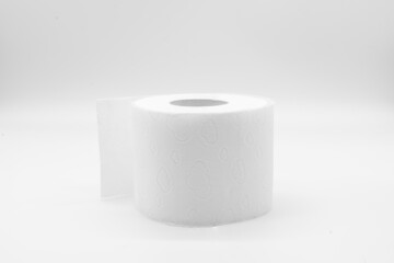 White toilet paper roll isolated on white background