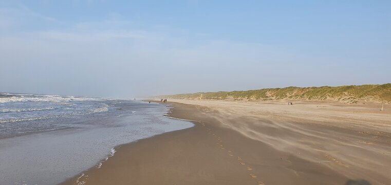 Sint Maartenszee Netherlands October 2021 Beach view in beautiful stormy weather with blue sky before sunset