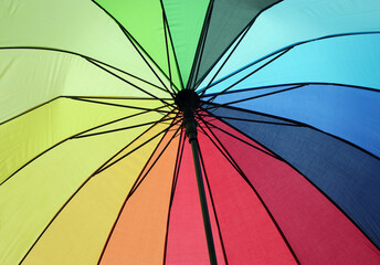 multicolored open umbrella. bottom view