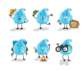 water drop adventure group character. cartoon mascot vector