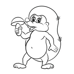 In the world of animals, hedgehog. Black and white image, coloring. Vector drawing.