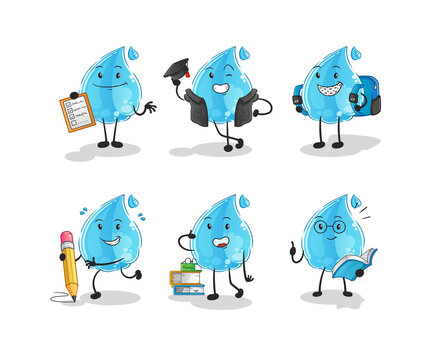 water drop education set character. cartoon mascot vector