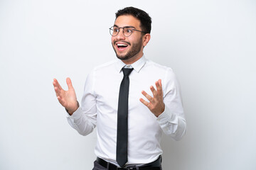 Business Brazilian man isolated on white background with surprise facial expression