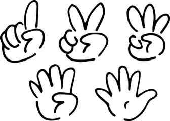 ラフな手描きの12345数を数える手のイラスト(線のみ)