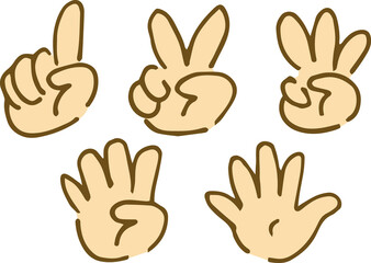 ラフな手描きの12345数を数える手のイラスト