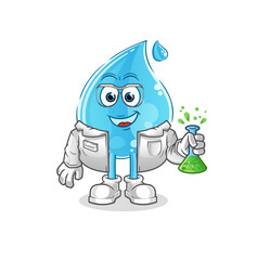 water drop scientist character. cartoon mascot vector