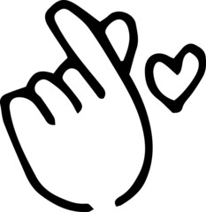 ラフな手描きの手で作るシンプルな指ハートのマークイラスト(線のみ)