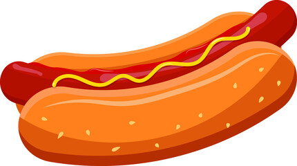Hot dog in cartoon style  on white background. logo  design, logo for fast food , street food, hot-dogs restaurant. Flat illustration