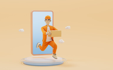 A cartoon deliveryman and gifts, 3d rendering.