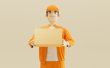 A cartoon deliveryman and gifts, 3d rendering.