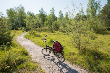 bike trail through riparian landscape Isar river near Bad Tolz, bavaria in spring