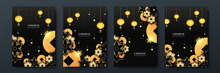 Fototapeta na wymiar festive new year black gold chinese design background