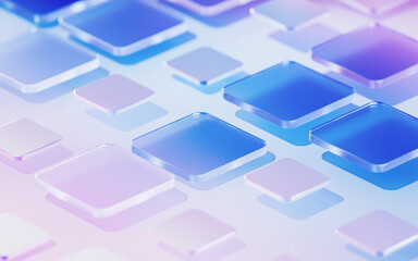 Gradient glasses and cubes, 3d rendering.