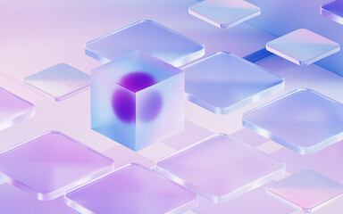 Gradient glasses and cubes, 3d rendering. - obrazy, fototapety, plakaty